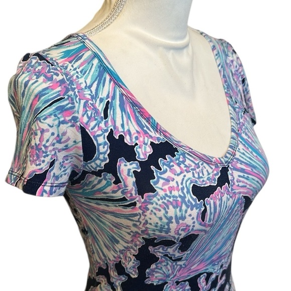 LILLY PULITZER Malin Midi V-Neck Dress SHELLS BELLS Deep Sea Navy Women’s XS - Picture 2 of 14